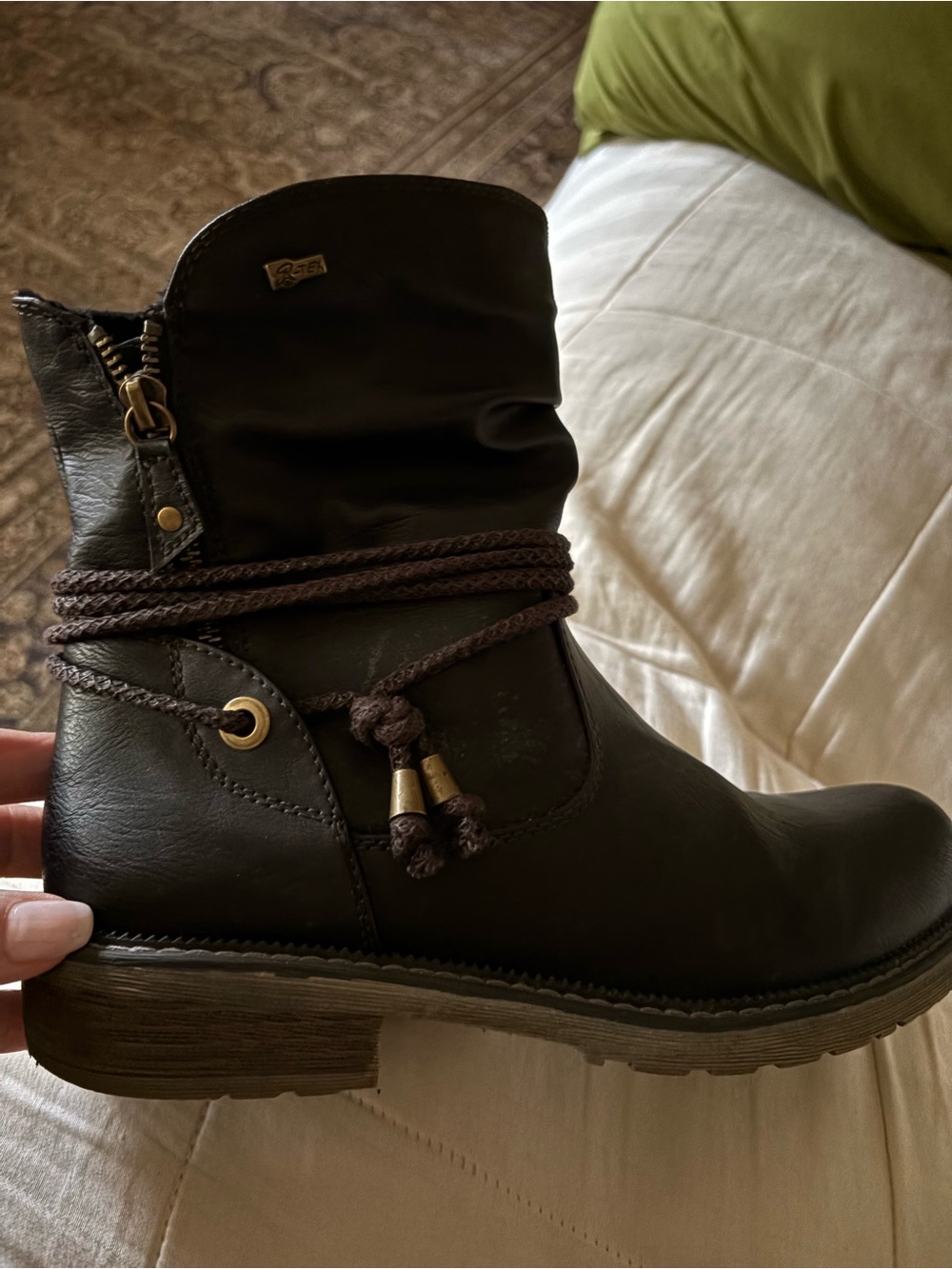 Spring Step Dark Brown Braided-Trim leather Ankle Boot Size 9